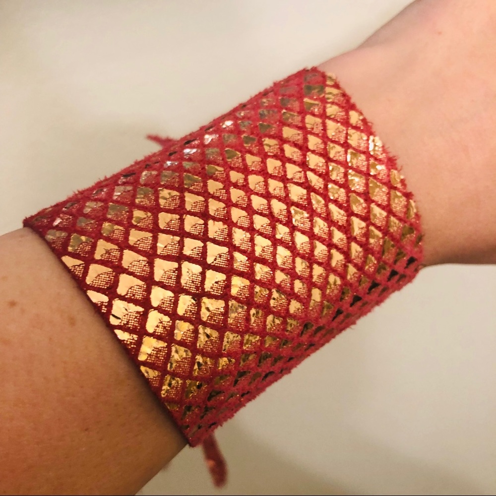 Pink gold leather cuff - Picture 4 of 9